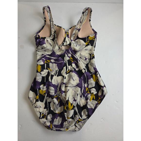 Land's End One Piece Floral Purple Full Coverage Swimsuit Size 12 - Picture 2 of 7